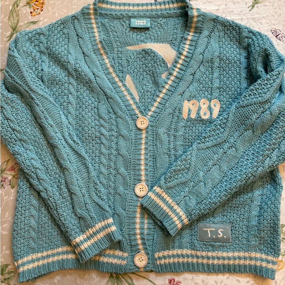 Taylor Swift Blue Knit Cardigan with Patch